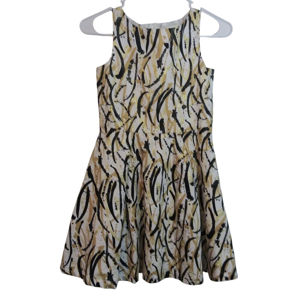 Crazy 8 Stylish Kids Dress with Abstract Black Gold Pattern Sleeveless Size 8